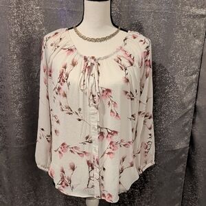 Milano White and Pink Floral Blouse